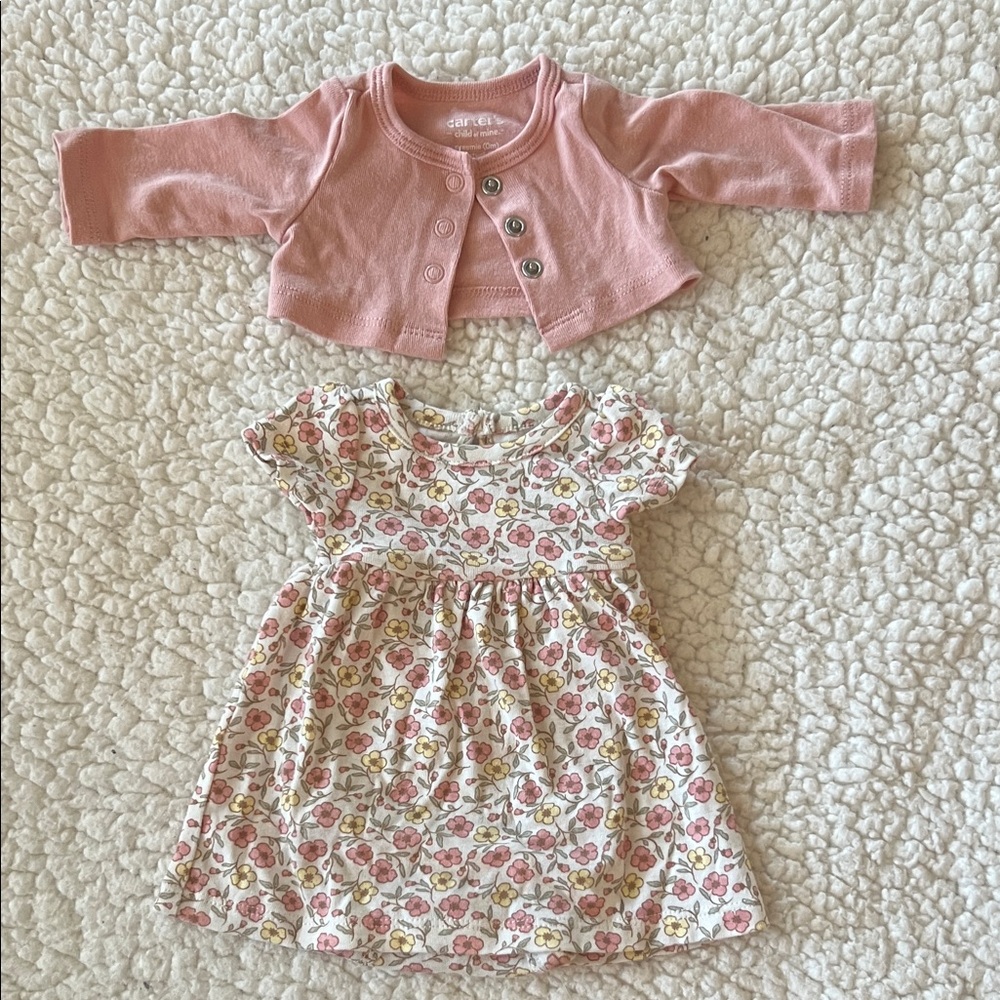 Carter's Pink Floral Dress with Cardigan